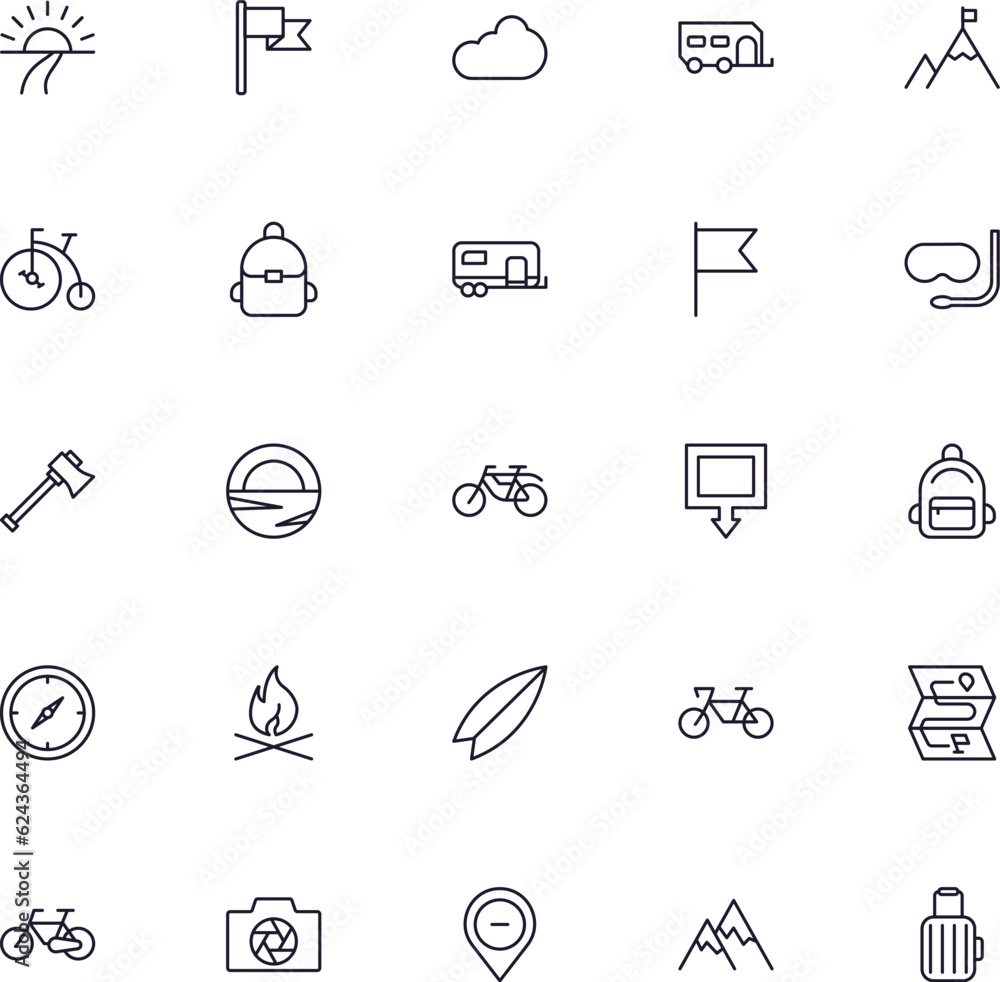 Travel icon set. Collection of outdoor activity sign for web design, UI ...
