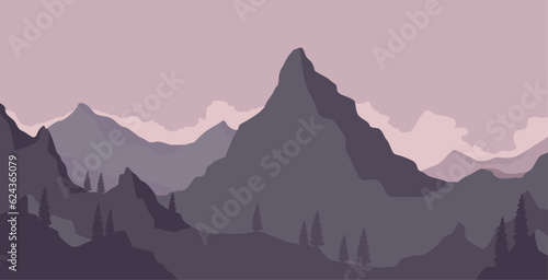 vector background of mountains and trees around it
