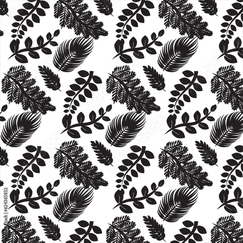 Black and White Leaves Seamless Vector Pattern Design for fabric wrapping wrapping paper designs