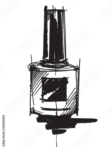 Perfumery. Jar of nail polish. Line drawing of a jar. Silhouette of a bottle