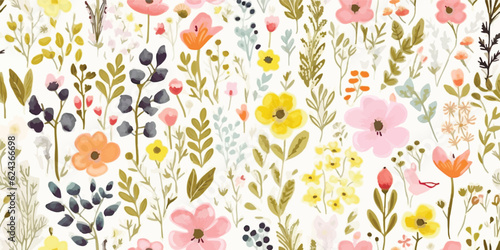 Floral seamless pattern with flowers and butterflies. Flowers meadow. Vector illustration in vintage style