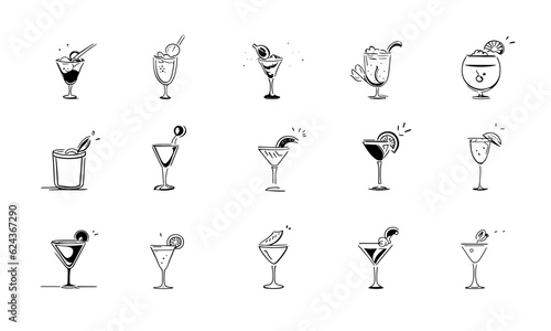 Fotografiet Drink and alcohol icon set vector