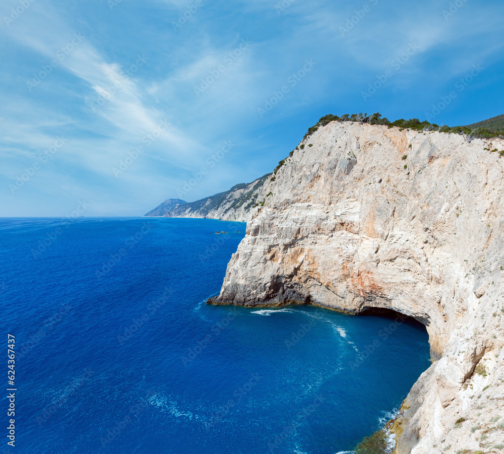 Beautiful summer rocky coastline view near Porto Katsiki beach on Ionian Sea (Lefkada, Greece)