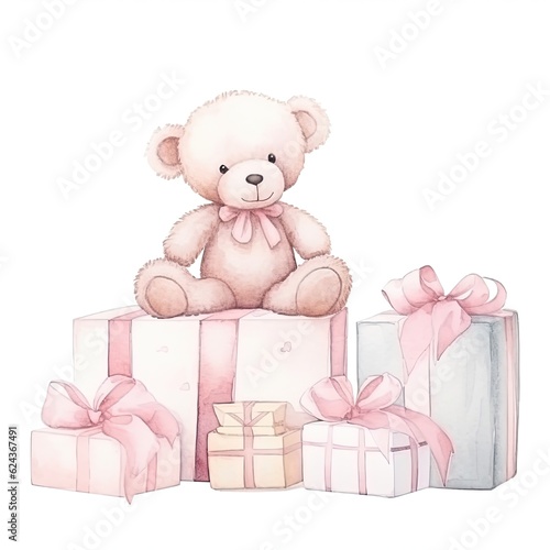 Watercolor baby shower background. Illustration AI Generative.