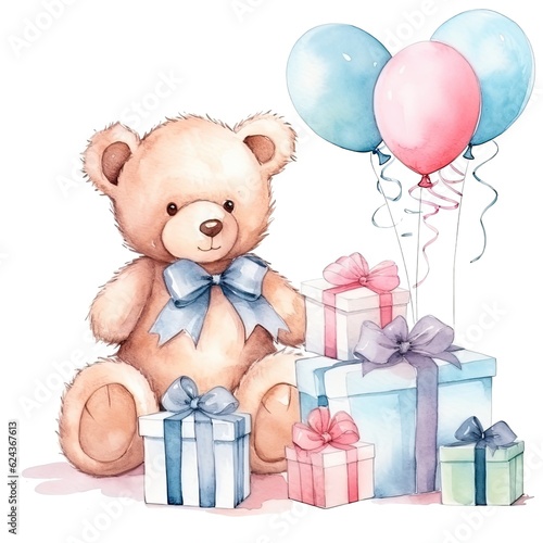 Watercolor baby shower background. Illustration AI Generative.