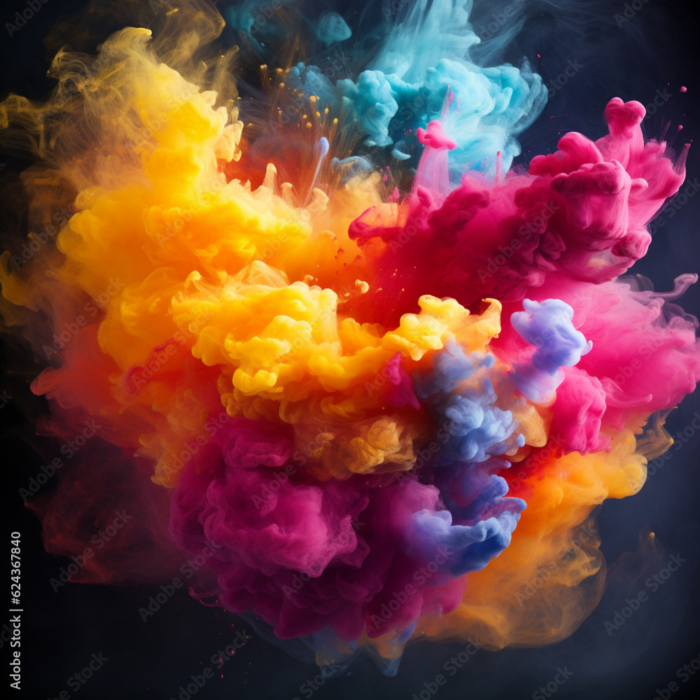 colorful splash Explosion of colors isolated on dark background, Al Generation
