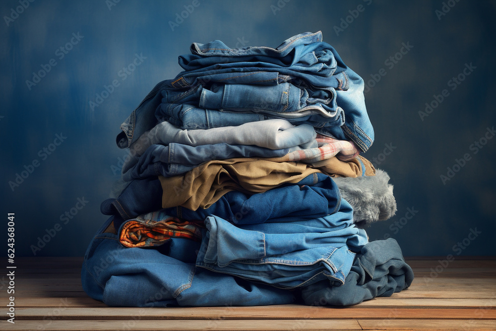 Fototapeta premium White dirty fabric concept laundry clean textile cloth stack blue gray pile background