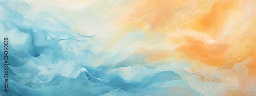 Panel kuchenny z motywem Abstract colorful blue orange complementary color art painting illustration texture - watercolor swirl waves liquid splashes (Generative Ai)