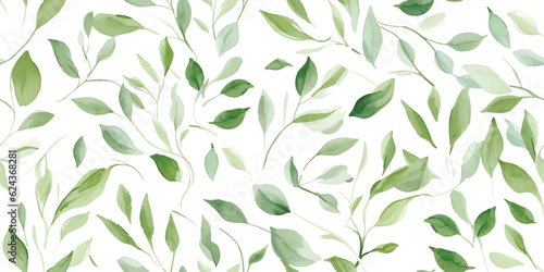 Hand painted foliage pattern  seamless floral print with green leaves  watercolor illustration isolated on white background for your wallpapers  textile or cover