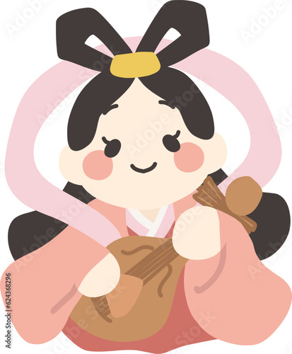 可愛くデフォルメした弁財天のカラーイラスト
