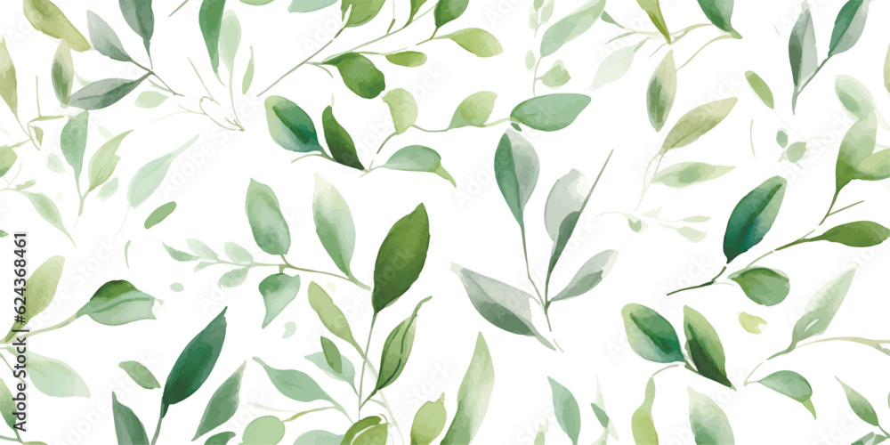 Hand painted foliage pattern, seamless floral print with green leaves, watercolor illustration isolated on white background for your wallpapers, textile or cover Hand painted foliage pattern, seamless floral print with green leaves, watercolor illustration isolated on white background for your wallpapers, textile or cover