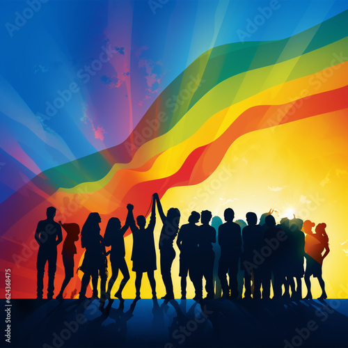 rainbow silhouettes of people and sky, Al Generation
