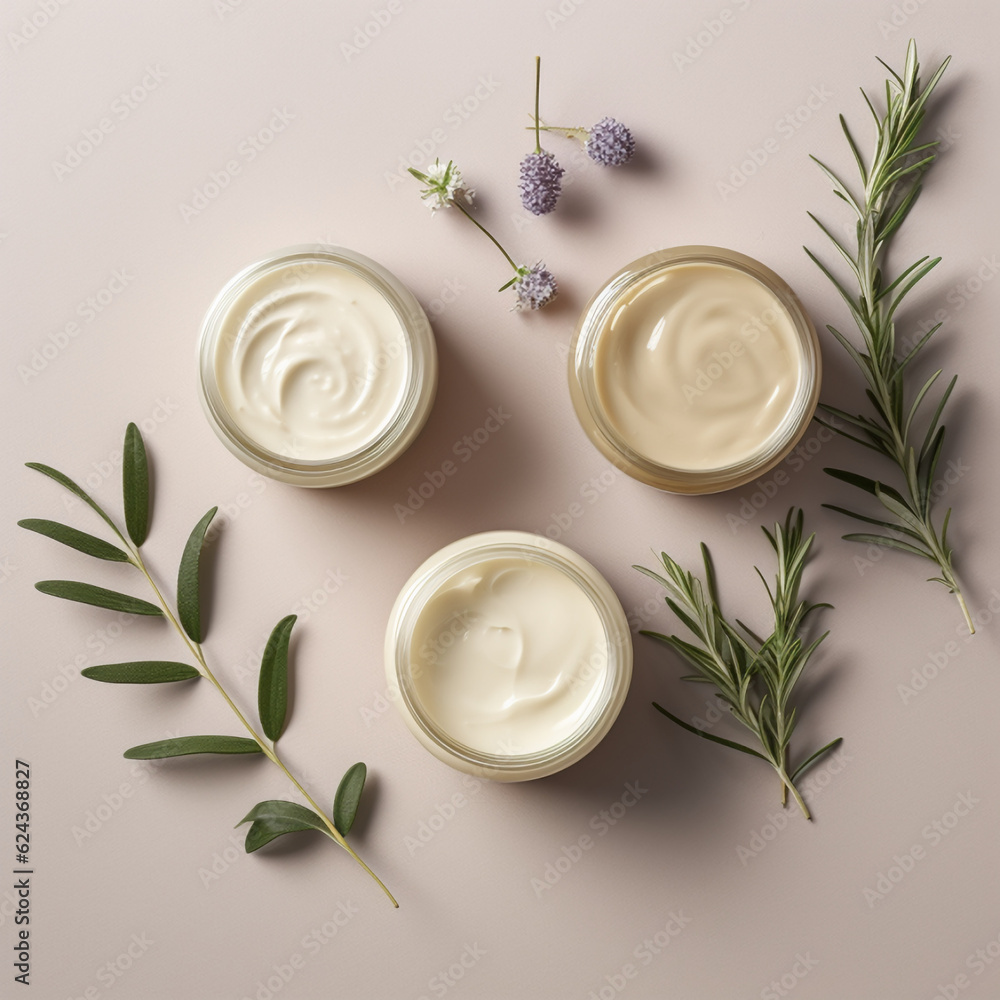 natural creams in jars on the table top view, Al Generation natural creams in jars on the table top view, Al Generation