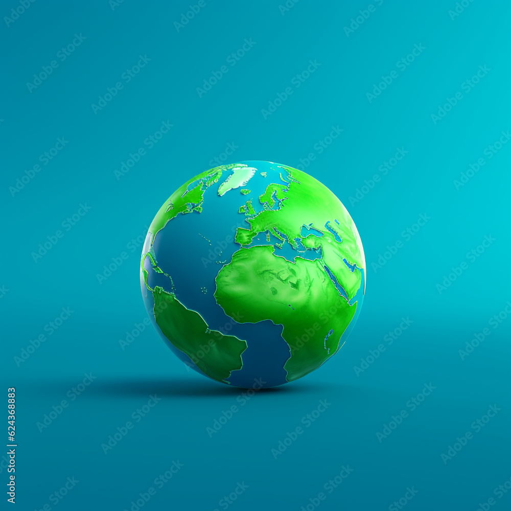 picture of earth globe green blue on a blue background ecology, Al Generation picture of earth globe green blue on a blue background ecology, Al Generation