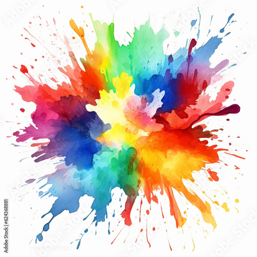 abstract watercolor blot of rainbow colors on a white background, Al Generation