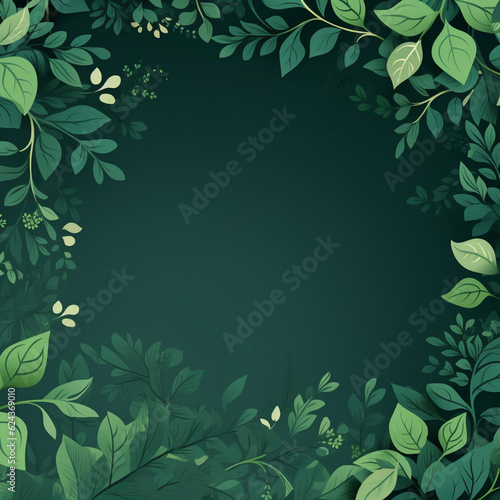 dark green background with green foliage frame top view  Al Generation