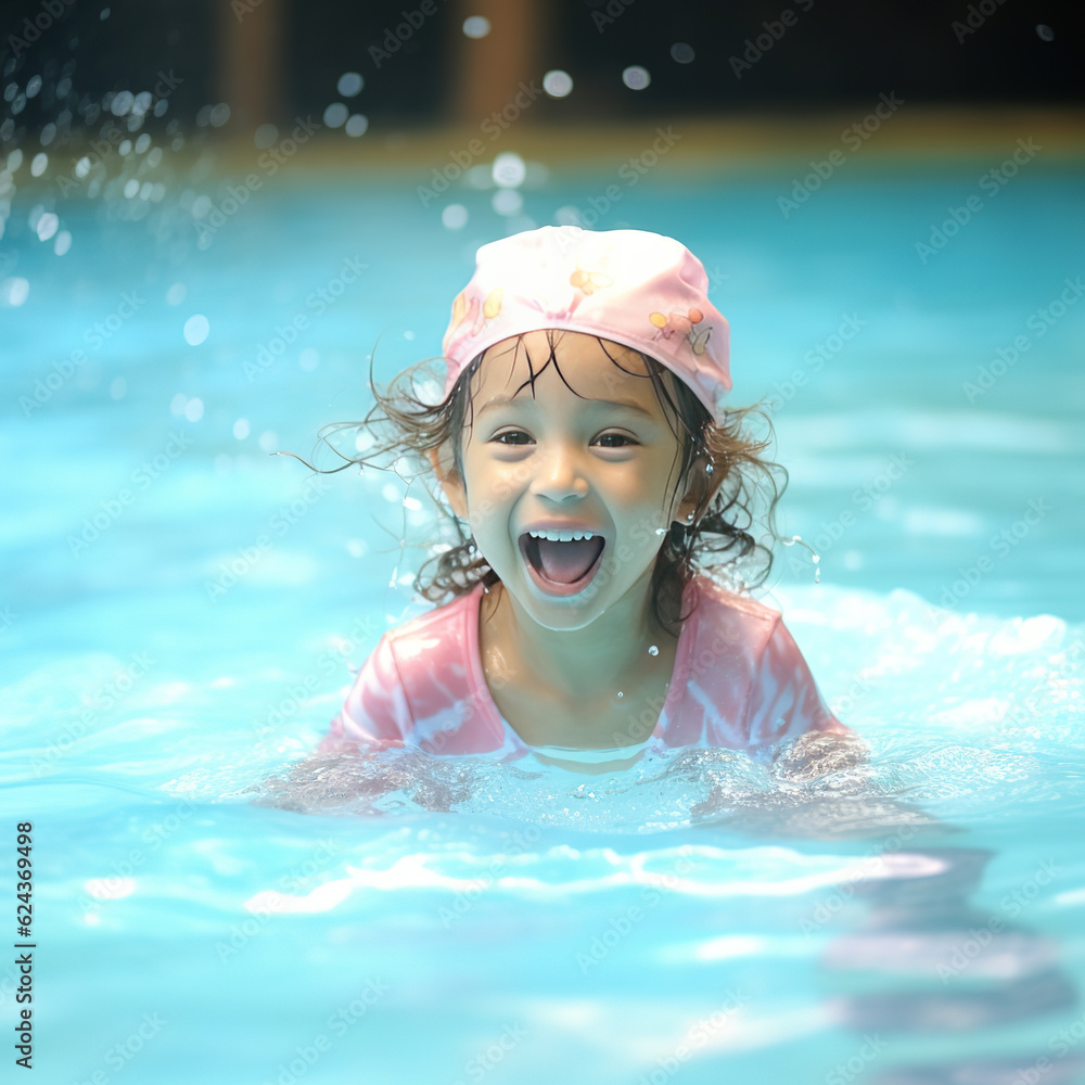 Happy girl in swimming pool