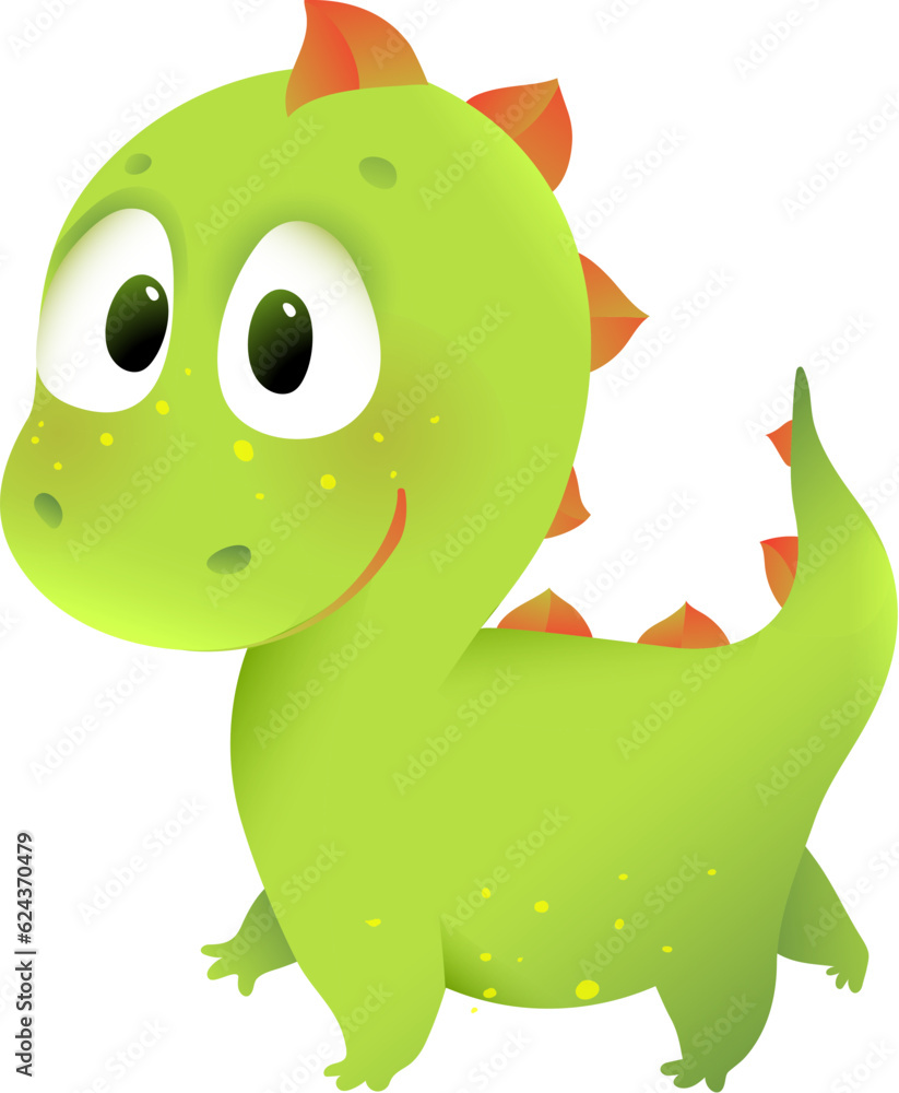 Cute Happy Green Dinosaur Playing, Kids Illustration. Funny baby dino ...