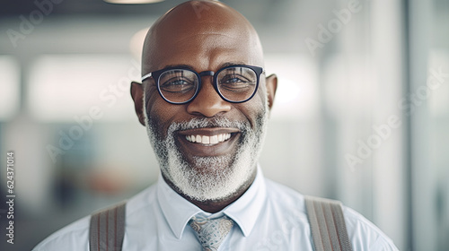Handsome cheerful african american executive business man at workspace office. 60 year old successful manager.