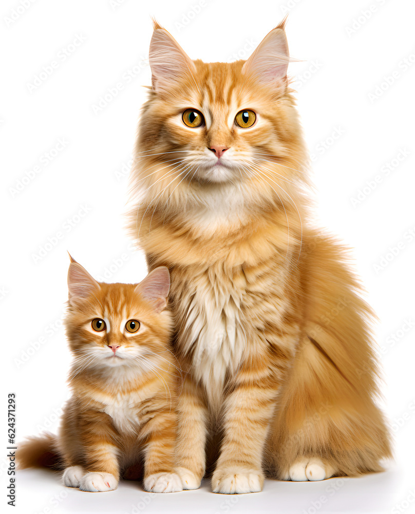 Maine coon cat family, isolated background. Generative Ai Maine coon cat family, isolated background. Generative Ai