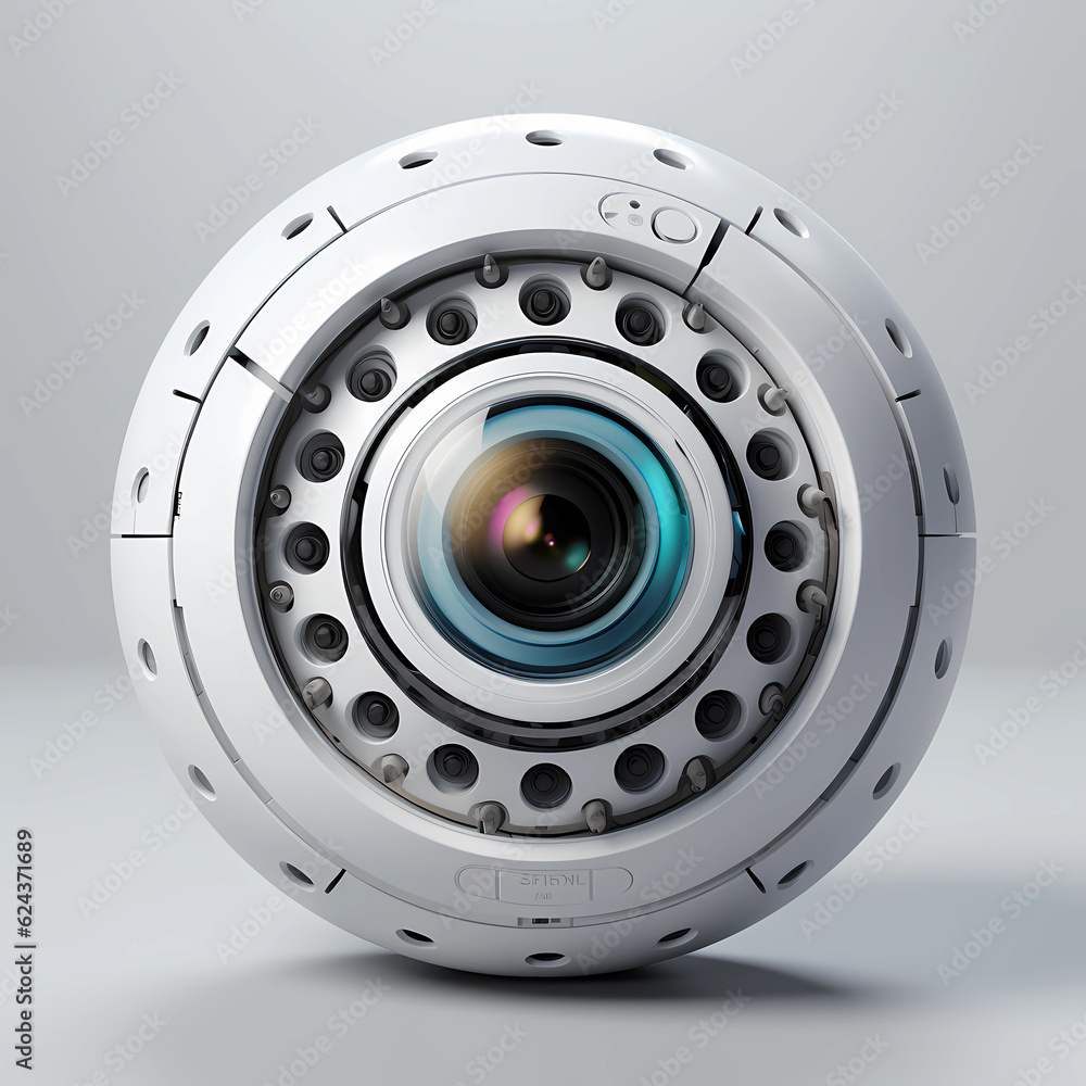 Spherical detailed surveillance camera on gray background