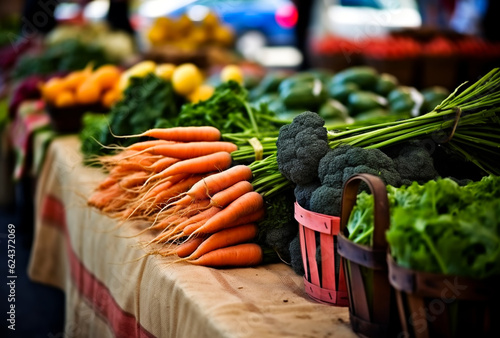 Fotografia Close-up Fresh vegetables displayed in traditional market.