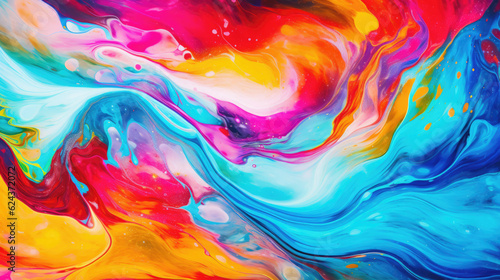 Abstract marbled acrylic paint ink painted waves painting texture colorful background banner - Bold colors, rainbow color swirls wave 