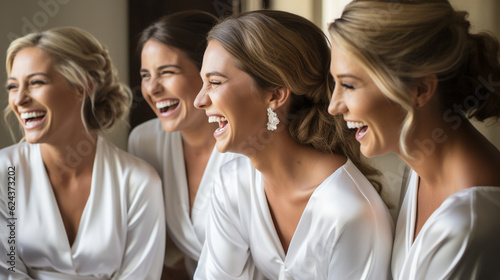 A candid shot of the bride and her bridesmaids laughing together, creating cherished memories before the ceremony Generative AI