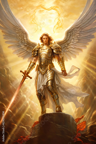 Fototapete Graphic and biblical representation of the Archangel Michael