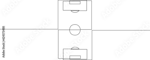 Soccer court continuous single line drawing. Football field drawn by one line. Vector illustration.