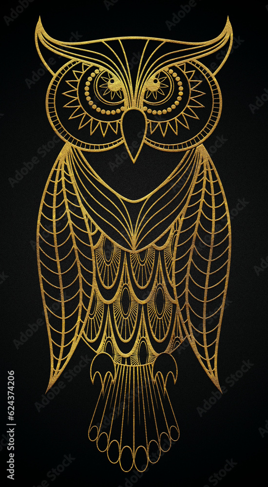 Decorative golden owl bird, golden element design banner style 12
