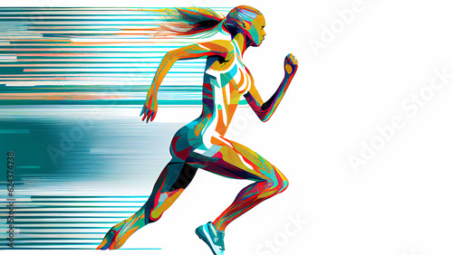 woman athlete running with colorful speed motion effect