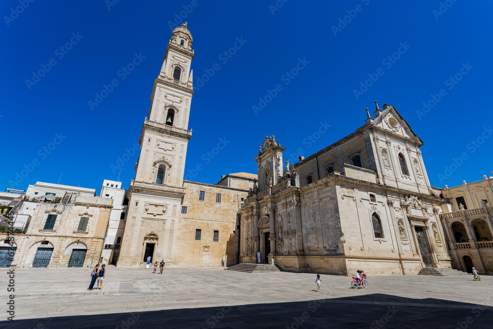 LECCE, ITALY, JULY 12, 2022 - The metropolitan Cathedral of Santa Maria Assunta in Lecce, Puglia, Italy