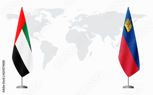 United Arab Emirates and Liechtenstein flags for official meeting