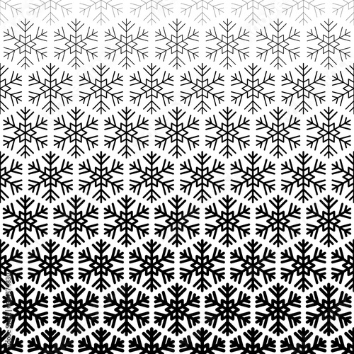 Snowflake seamless pattern. Repeating fades degrade snowflakes background. Repeated fadew geometric texture. Gradation faded geometry prints. Cute fading crystal. Repeat lattice. Vector illustration