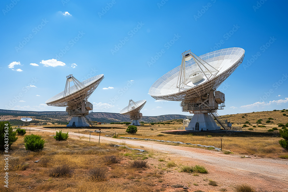 Radio telescope pointing to the sky. AI generative. Radio telescope pointing to the sky. AI generative.