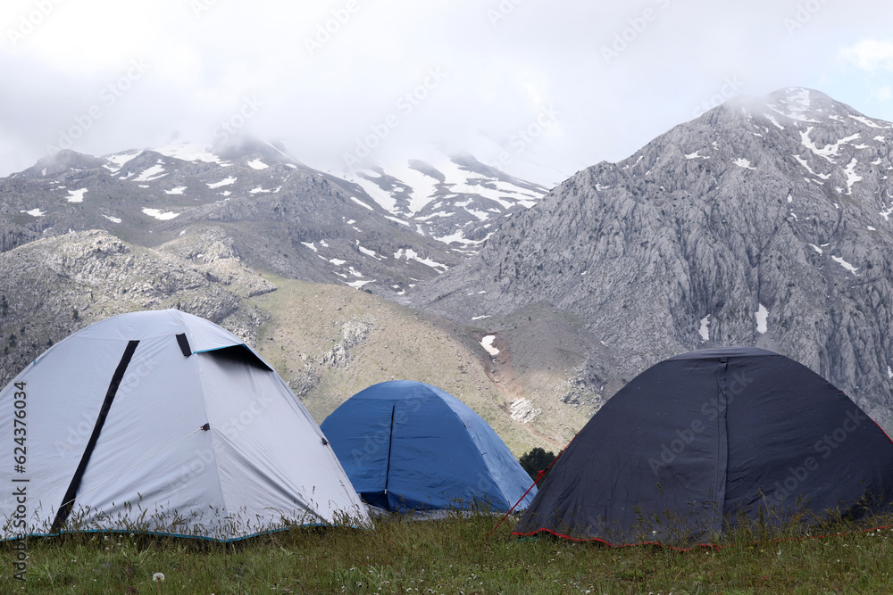 Isparta Dedegol Mountain. Tents in the festival area. Mountaineering Festival.