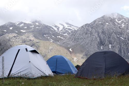 Isparta Dedegol Mountain. Tents in the festival area. Mountaineering Festival. © Kybele