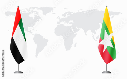 United Arab Emirates and Myanmar flags for official meeting