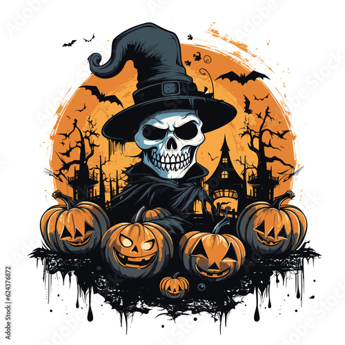 T-shirt or poster design with illustration on Halloween theme