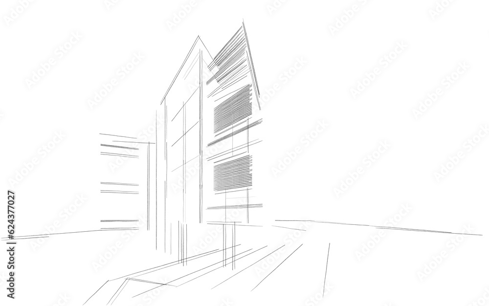 Modern building sketch 3d illustration Modern building sketch 3d illustration