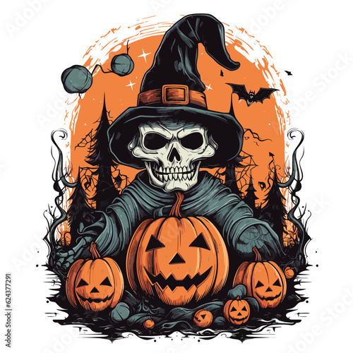T-shirt or poster design with illustration on Halloween theme