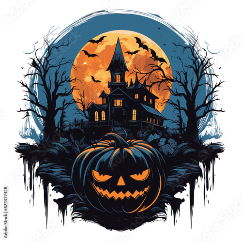 T-shirt or poster design with illustration on Halloween theme