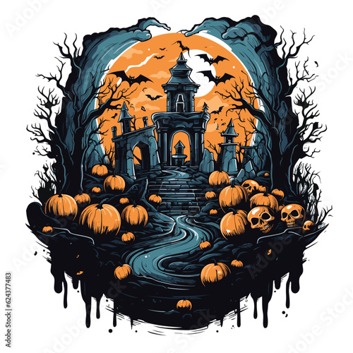 T-shirt or poster design with illustration on Halloween theme