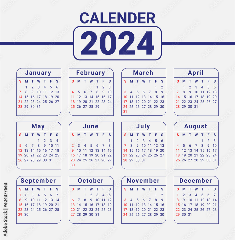 2024 calendar template design week start with Sunday Blue Calendar Sunday red mark 2024 calendar template design week start with Sunday Blue Calendar Sunday red mark