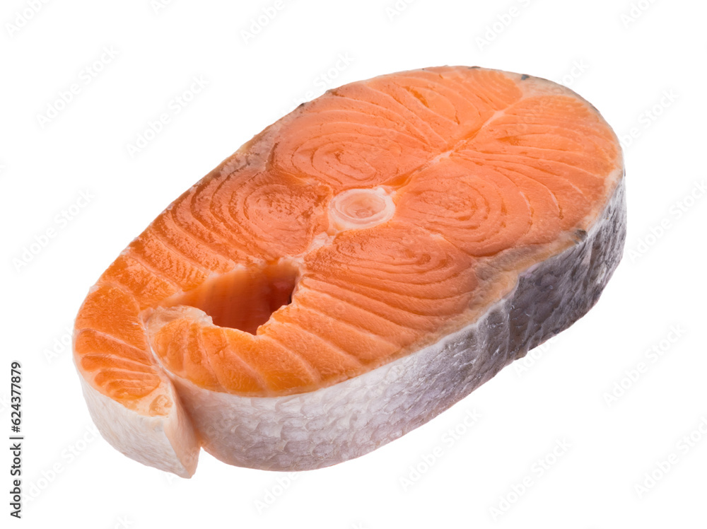 Salmon, trout, steak, slice of fresh raw fish, isolated on white background with clipping path Salmon, trout, steak, slice of fresh raw fish, isolated on white background with clipping path