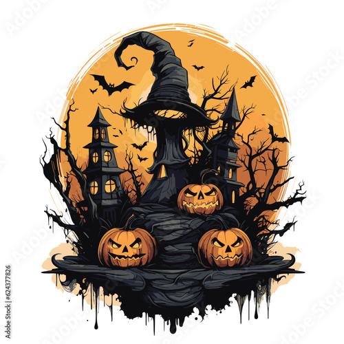 T-shirt or poster design with illustration on Halloween theme