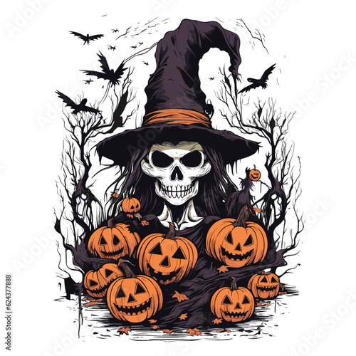 T-shirt or poster design with illustration on Halloween theme