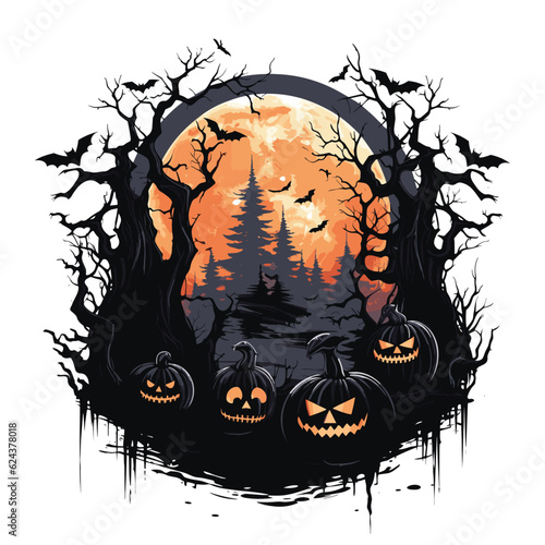 T-shirt or poster design with illustration on Halloween theme