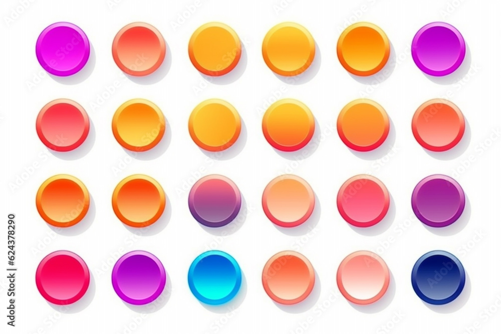 set of colorful buttons on white background, AI generated.